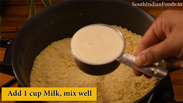 Heat ghee in a pan add gram flour saute till you get nice aroma