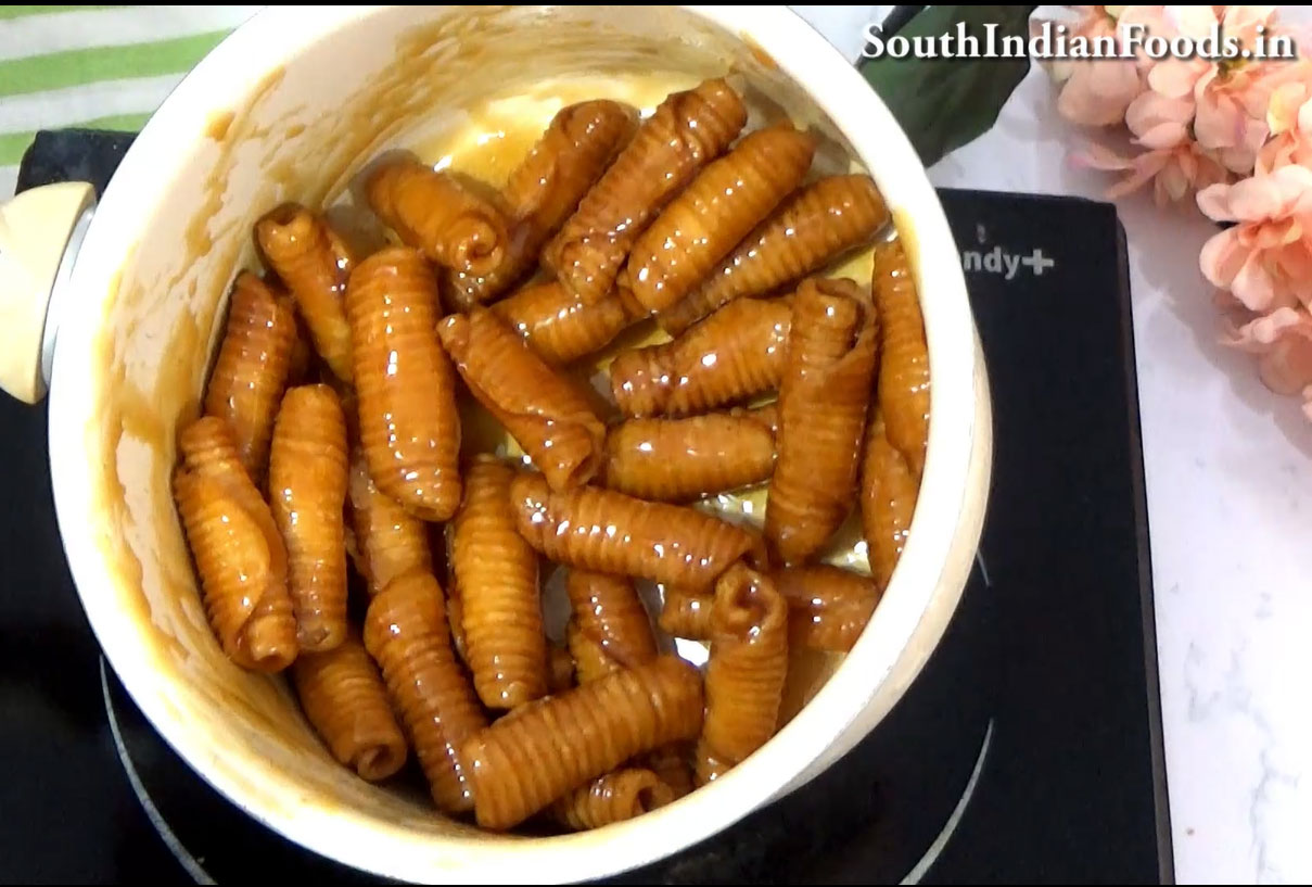 Bellam gavvalu sweet recipe step 31