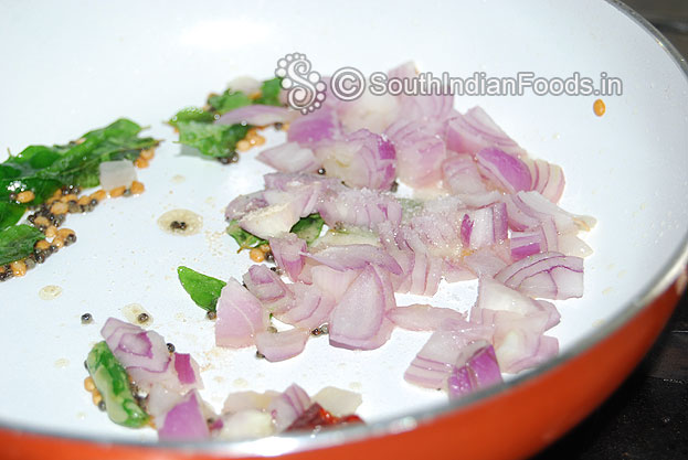 Add onion, salt, asafetida, saute till soft