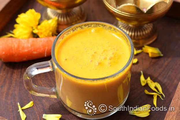 Delicious carrot lassi ready, serve immediately