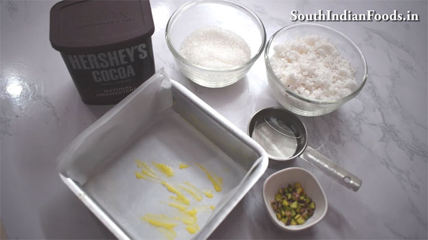 Chocolate Coconut burfi recipe step 1