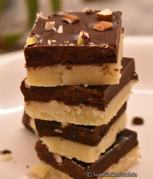 Chocolate vanilla burfi step 31