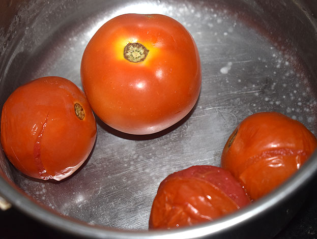 Drain water, peel off skin