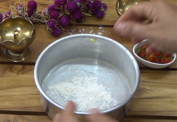 Grease with butter & sprinkle flour, coat all sides
