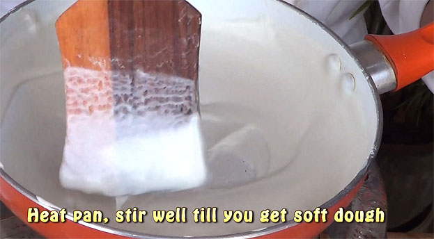 Heat pan, stir well till you get soft chapathi dough