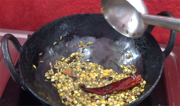 Heat oil, add all aromatic spices, roast
