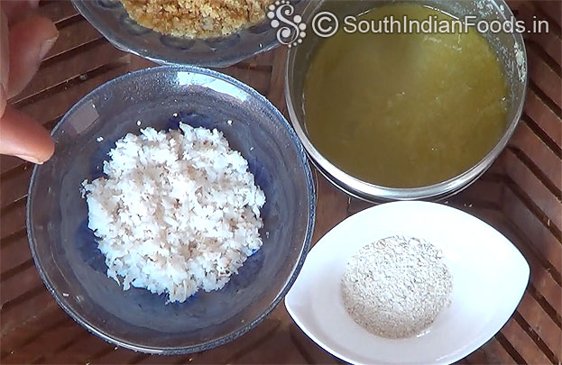 Grated coconut, ghee, cardamom powder