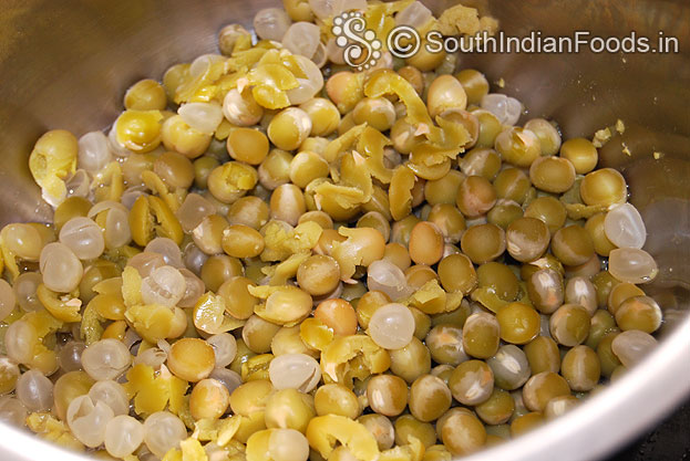 Peel off potato skin, cut into cubes, boil with turmeric & red chilli powder