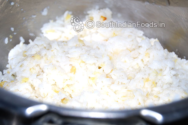 After 4 whistles, Perfectly cooked rice, moong dal mixture