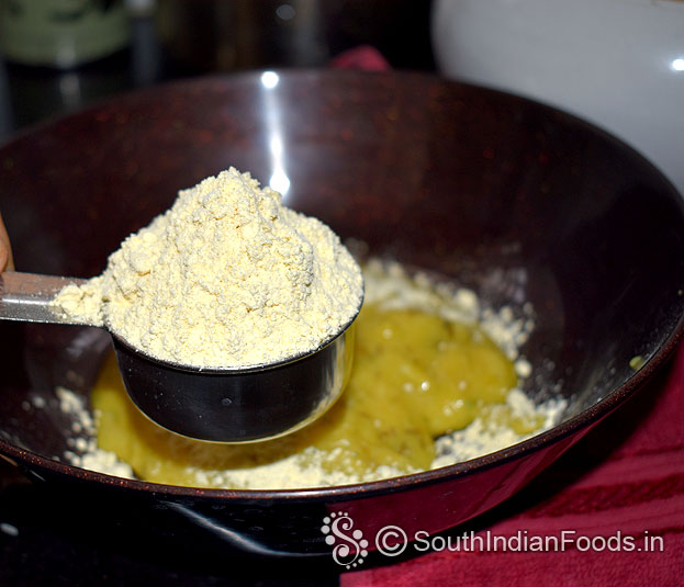 Add gram flour [chickpea flour, besan]