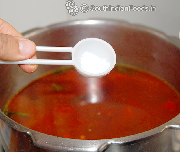 Add salt, cover lid, cook for 4 whistles