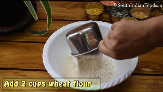 In a bowl add wheat flour, salt & ghee