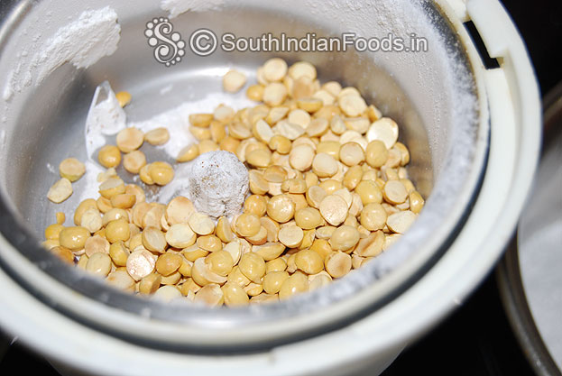 Add roasted gram in a mixer jar & finely grind