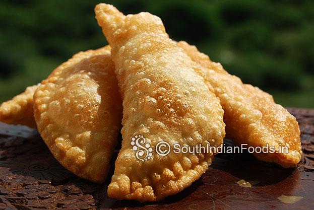 Sweet somas with coconut sugar roasted gram filling is ready