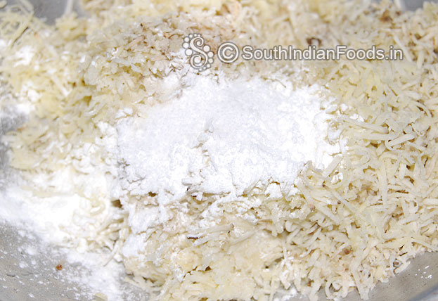 Boil, grate raw banana then add corn flour