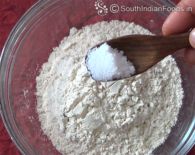 In a bowl add wheat flour, salt