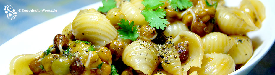 Shell macaroni with sprouts & cheese